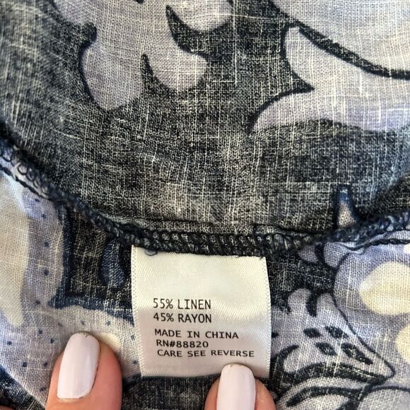 Christian Siriano Women’s Blue Floral Short Sleeve Linen/Rayon Shirt Size Small - Picture 8 of 10